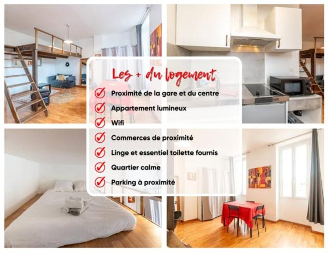 un collage de photos d'une chambre avec un lit dans l'établissement Appartement cosy non loin de la gare St Charles, à Marseille