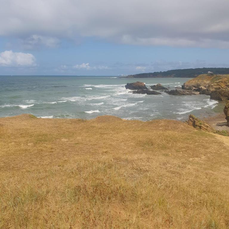 - une vue sur l'océan avec des rochers dans un champ dans l'établissement Location saisonnière, à Talmont-Saint-Hilaire