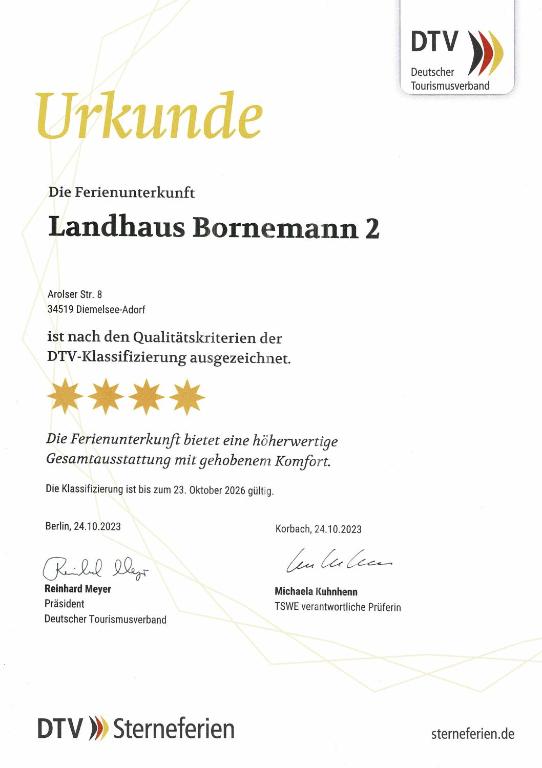 Certifikát, hodnocení, plakát nebo jiný dokument vystavený v ubytování Landhaus Bornemann