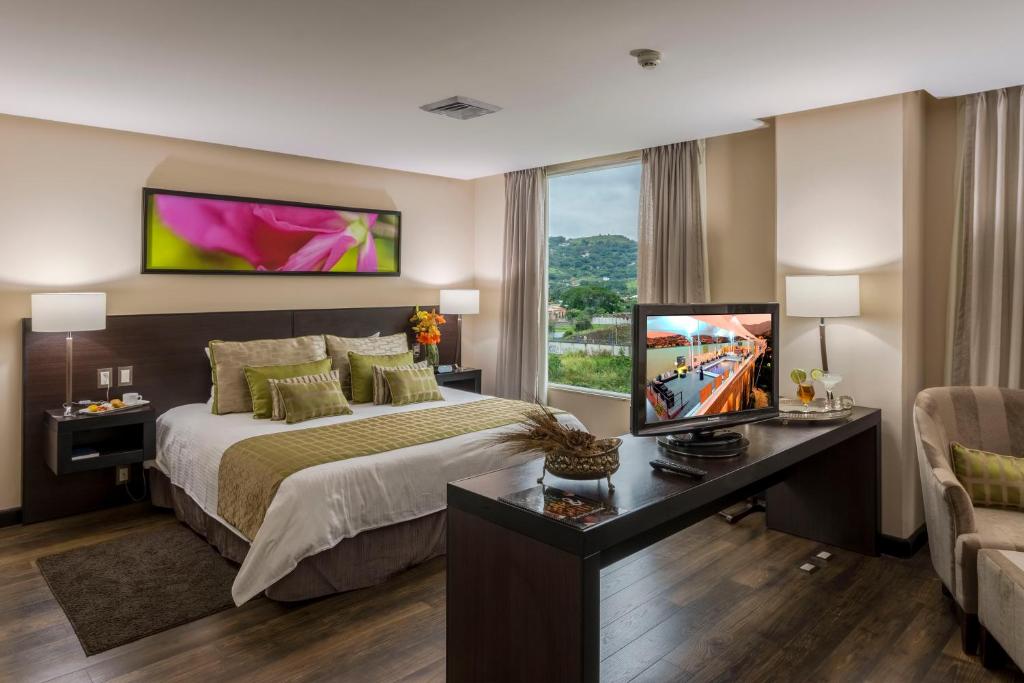 a hotel room with a large bed and a television at Studio Hotel Boutique in San José