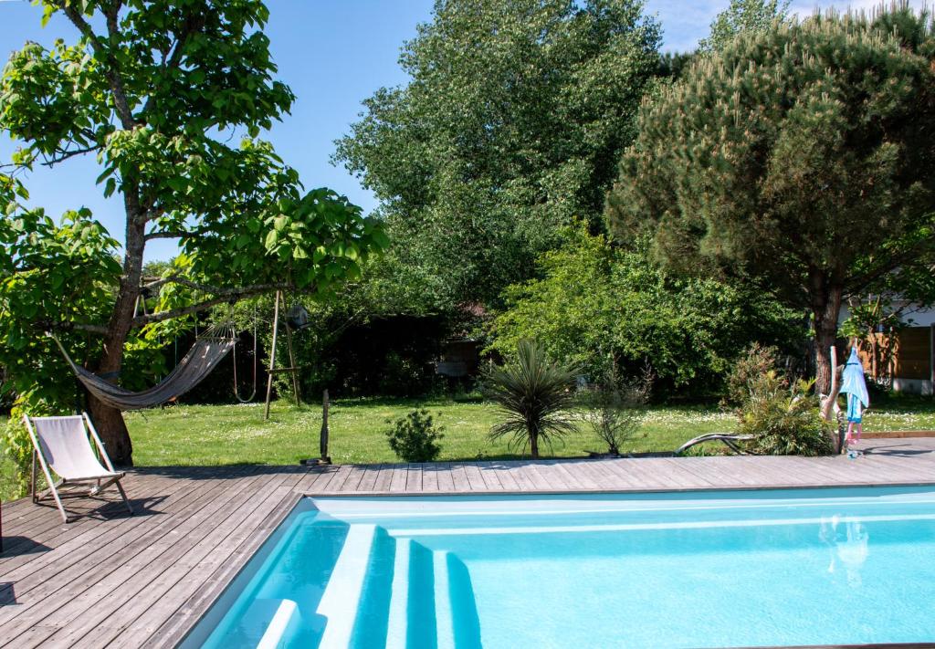 - une piscine avec un hamac dans la cour dans l'établissement Maison Route de l'Océan, à Sainte-Hélène