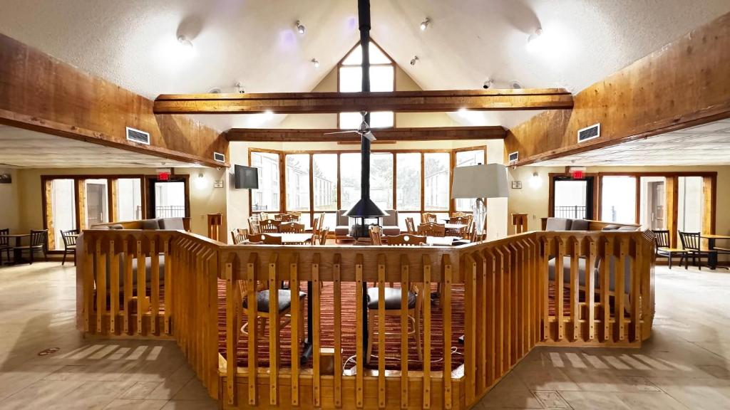 a large room with a bar in the middle at Deluxe Inn Wytheville in Wytheville