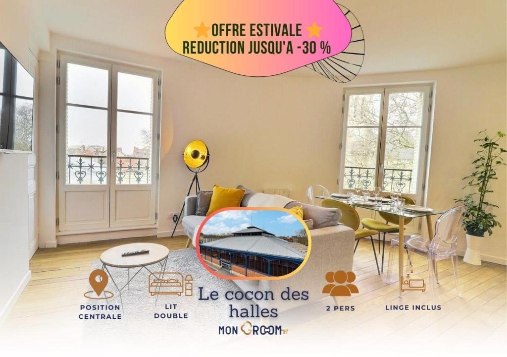ein Wohnzimmer mit Sofa und Tisch in der Unterkunft Le Cocon des halles * Ideal Couple ou solo * WiFi * Élégance * Pieds des Halles in Troyes
