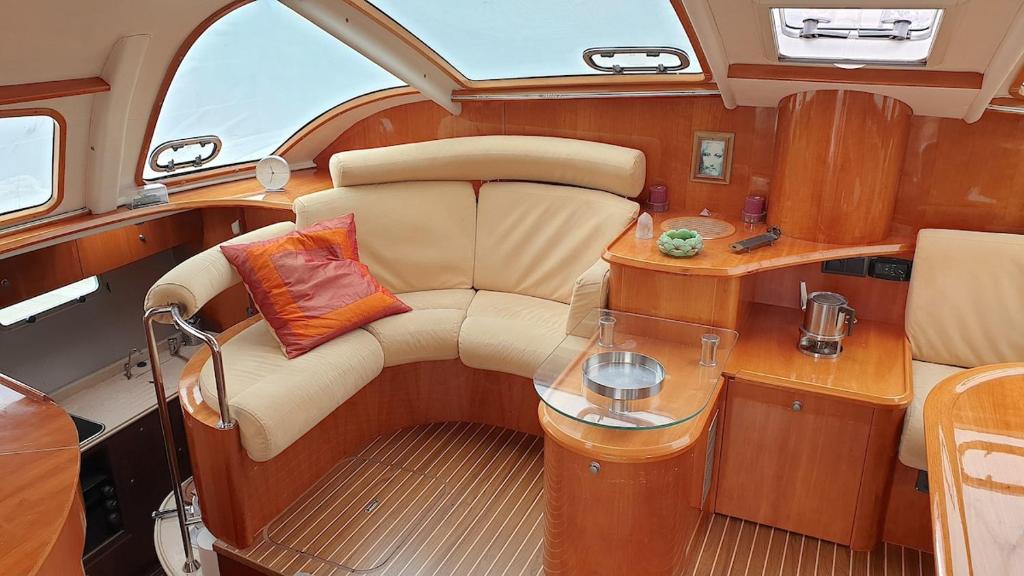 a view of the back seat of a boat at ALL ONE Catamaran in Ponta Delgada