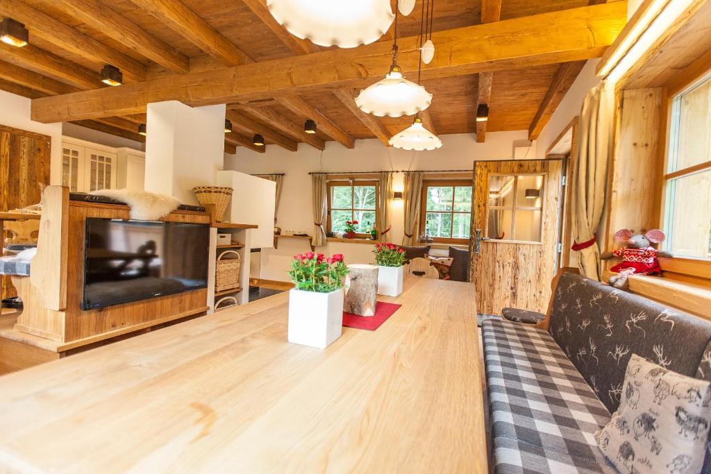 Televízia a/alebo spoločenská miestnosť v ubytovaní Chalet Haberlhütte