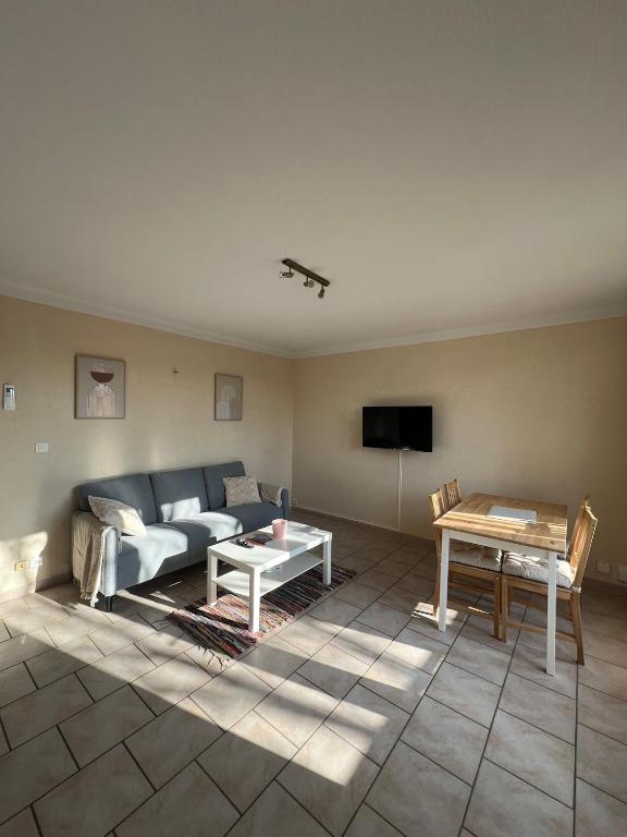 un salon avec un canapé et une table dans l'établissement Appartement 3 chambres proche du centre, à Avignon