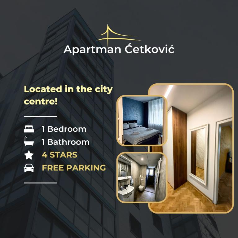 a poster of a hotel room with the words organised in the city centre at Apartman Cetkovic in Belgrade