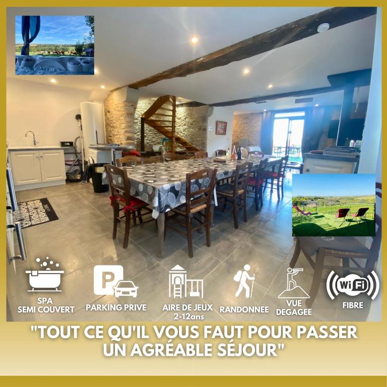 une grande salle à manger avec une table et des chaises dans l'établissement LA BOURIOTE - L'ETABLE, à Villefranche-dʼAlbigeois