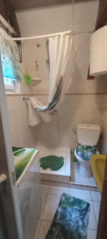 un piccolo bagno con servizi igienici e finestra di Chata Eva a Chrastava