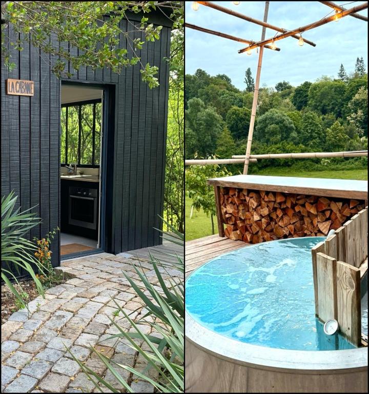 deux photos d'une maison avec piscine dans l'établissement La Cabane, à Bouliac