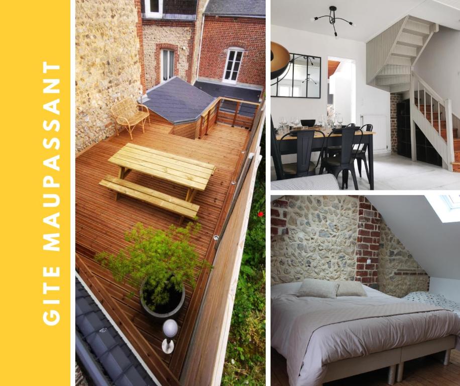 un collage de photos d'une maison avec terrasse dans l'établissement Gîte Chez Maupassant 6 à 8 personnes Fécamp, à Fécamp