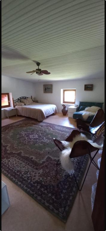 - une chambre avec un lit et un grand tapis dans l'établissement Séjour paisible à Grillon maison de village tout confort, à Grillon