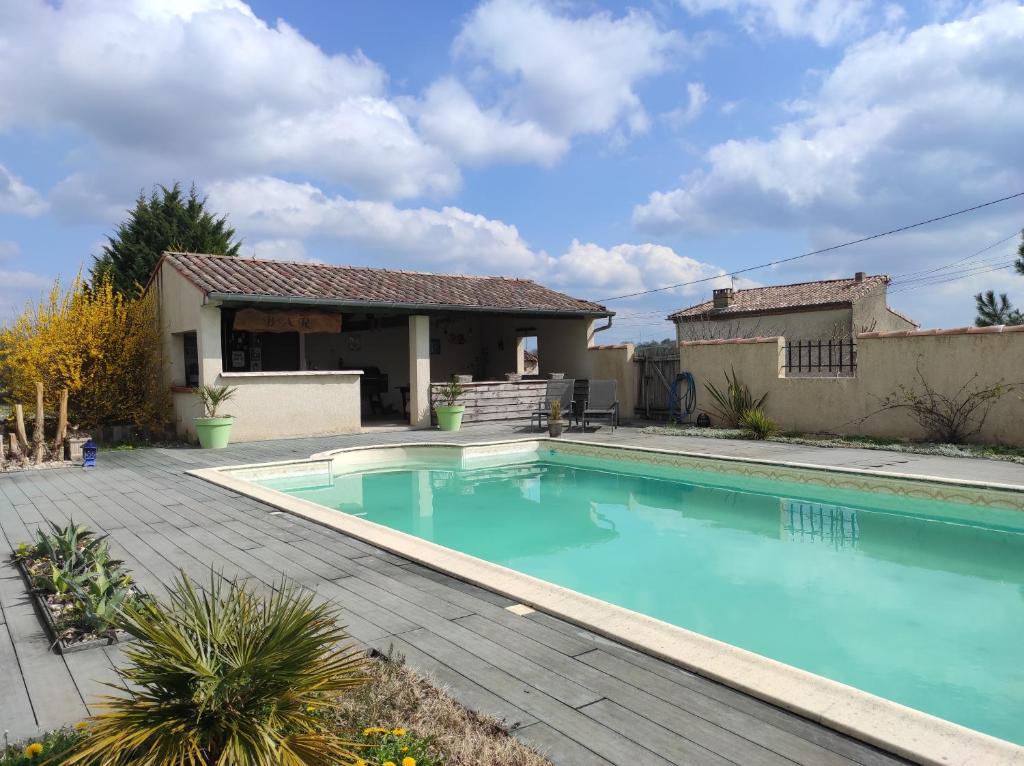 une piscine devant une maison dans l'établissement La mini ferme avec piscine, à Mailhoc