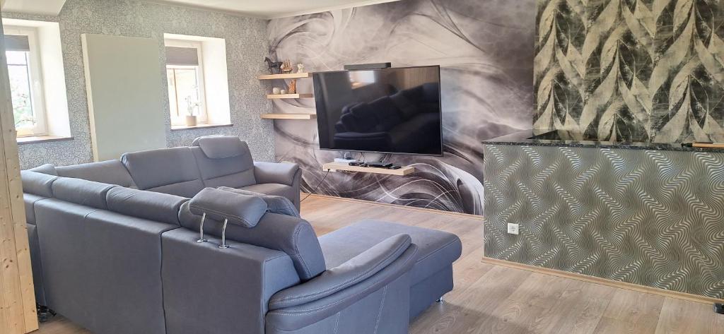 TV a/nebo společenská místnost v ubytování Ferienhaus für max6Gäste 2Kids 4Erwn