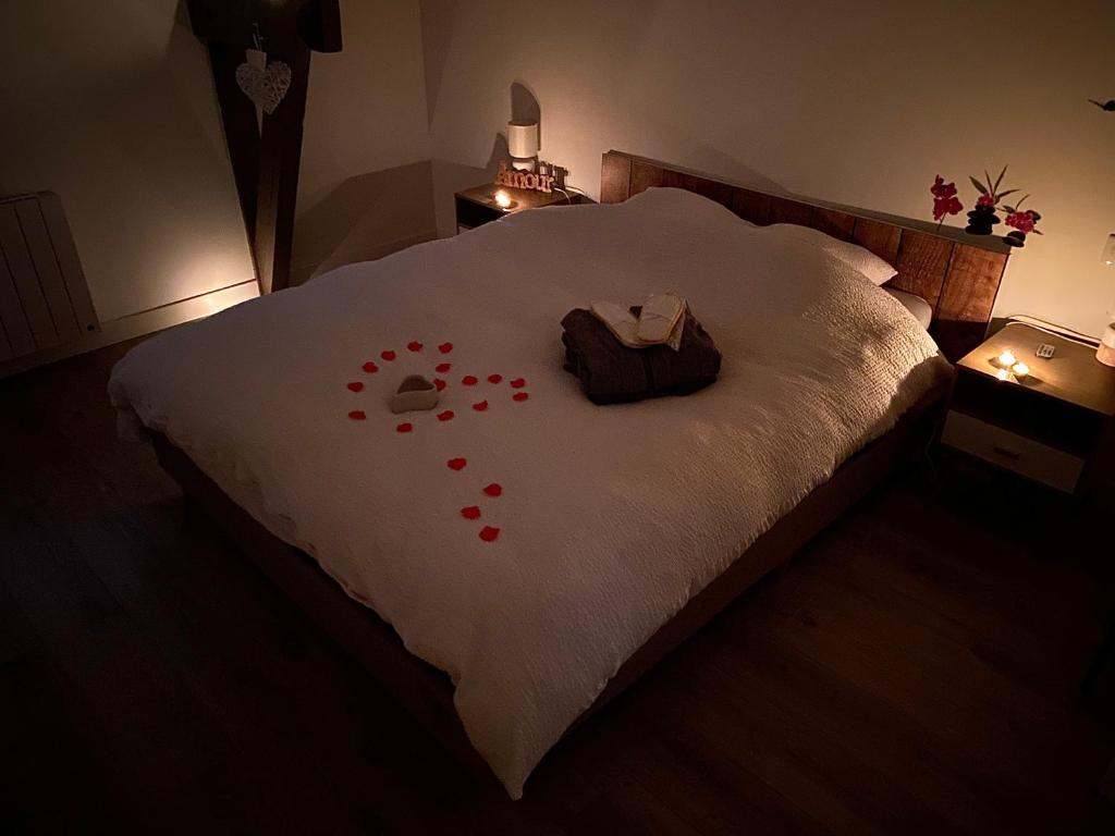Posteľ alebo postele v izbe v ubytovaní L’appartement du Fayé avec jacuzzi privé
