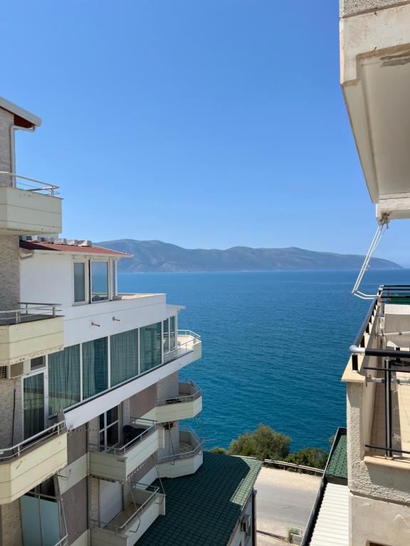 a view of the ocean from a building at The Blue Horizon in Vlorë