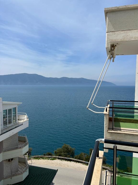 a view of the ocean from a building at The Blue Horizon in Vlorë