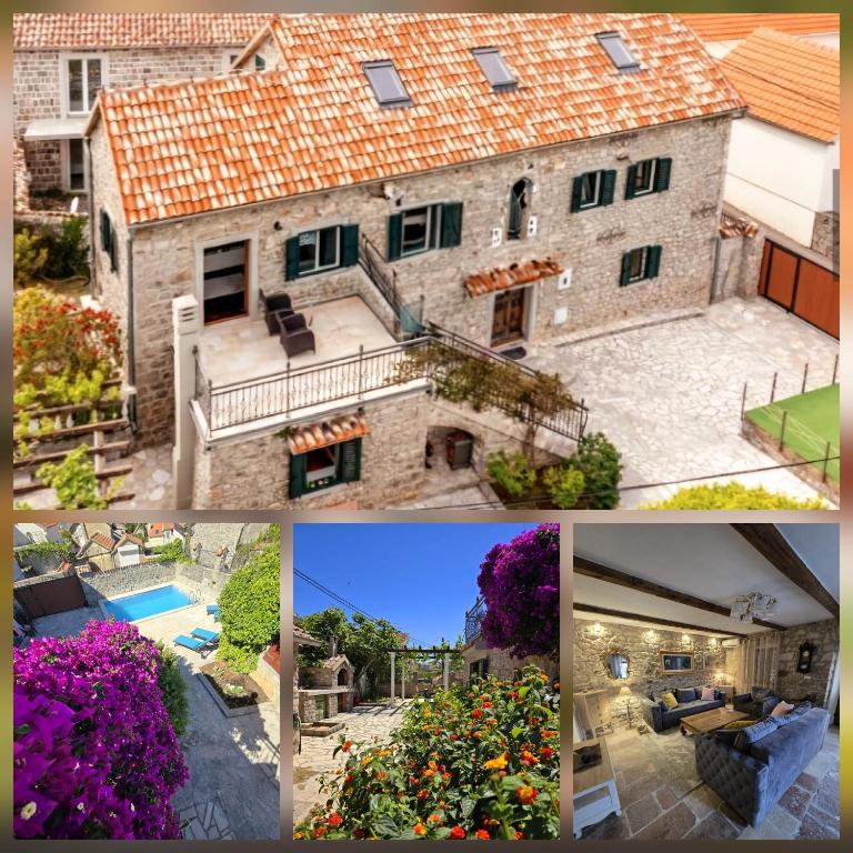a collage of pictures of a house and a pool at Villa Mara Lustica Bay Retreat near Kotor, Tivat in Tivat