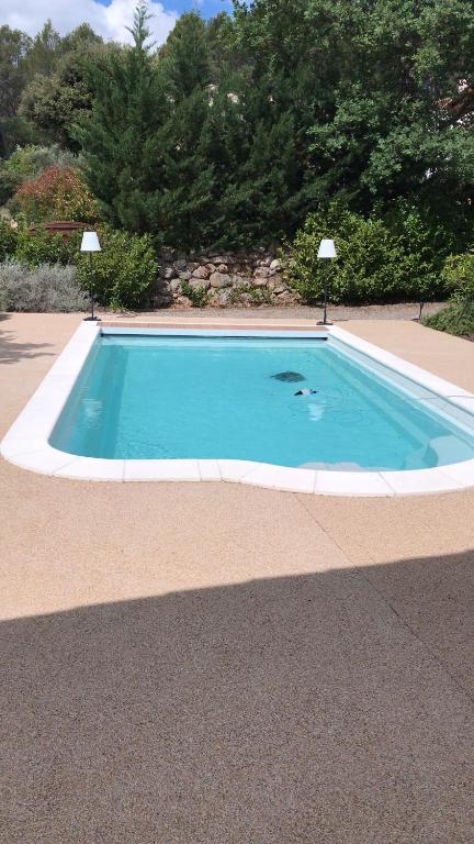 a large swimming pool with blue water at La Romarine in Salernes