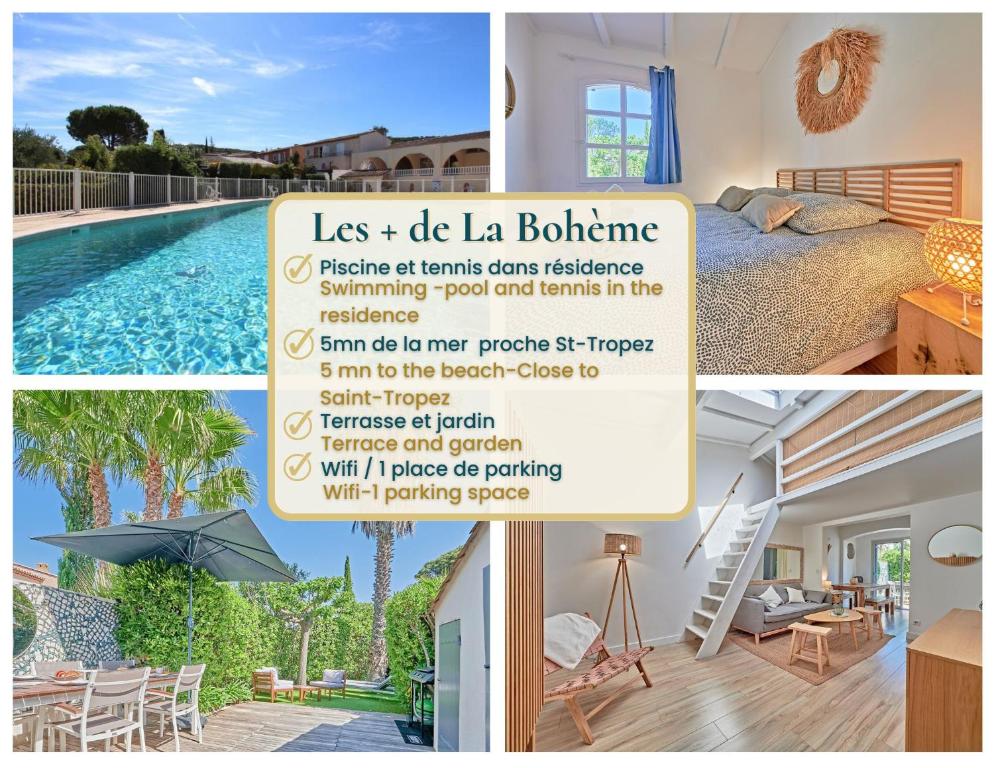 un collage de photos d'une maison avec une piscine dans l'établissement La Bohème-Close to St-Tropez Swimming pool -Tennis, à Saint-Tropez