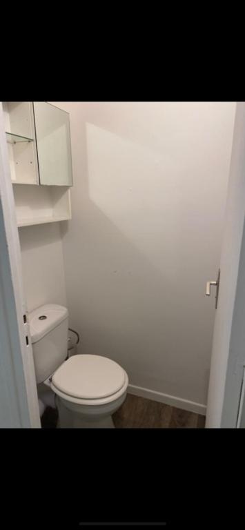 une salle de bain avec des toilettes blanches dans une chambre dans l'établissement 24h Le Mans, au Mans