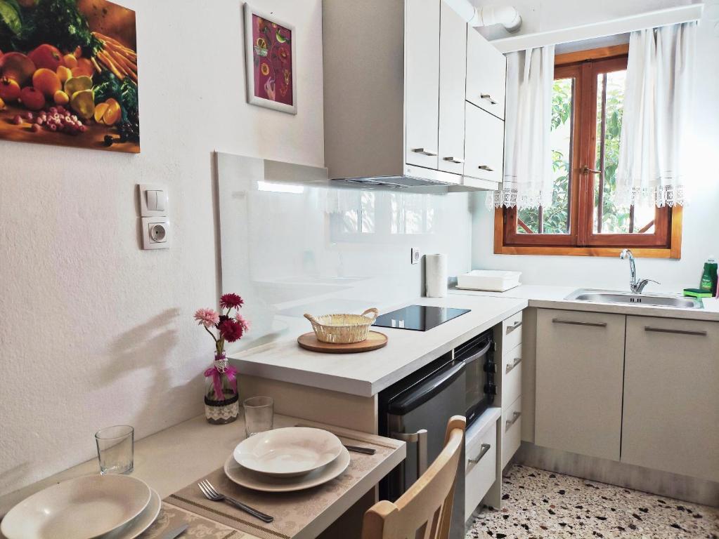 Kuchyň nebo kuchyňský kout v ubytování Apartments Papadioti