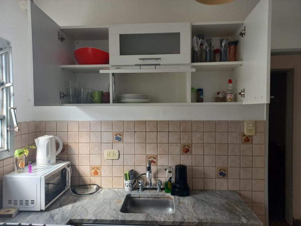 a kitchen with a sink and a microwave at PH La Plata Casco Urbano in La Plata