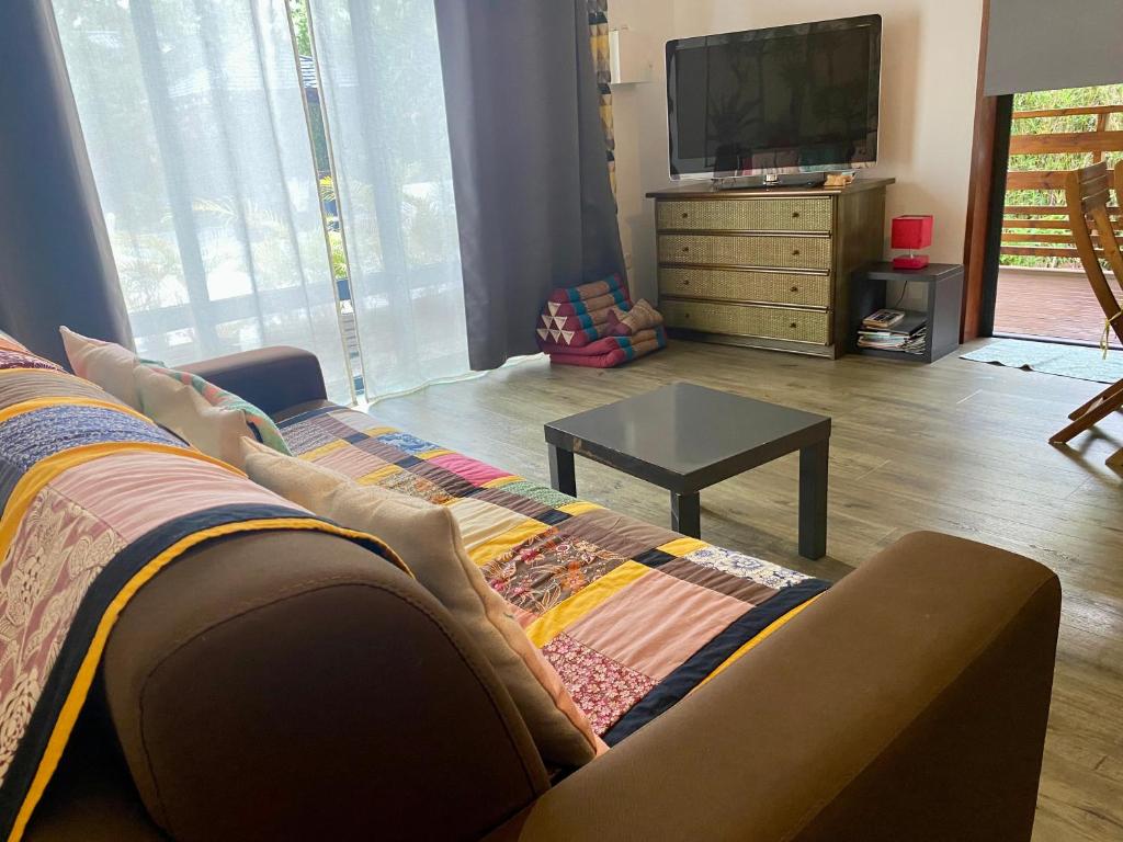 TV a/nebo společenská místnost v ubytování Géranium et Manguier Guest House