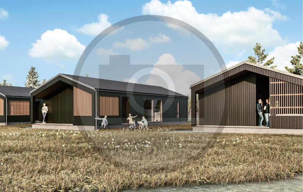 a rendering of a house with people standing outside at 4 Bedroom Stunning Home In Glesborg in Glesborg