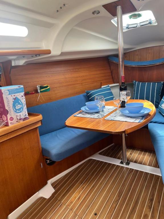 a table in the back of a boat at DeepBlue sail boat in Lisbon
