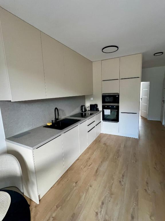 Kuchyň nebo kuchyňský kout v ubytování Apartmán s výhľadom na Vysoké Tatry a les