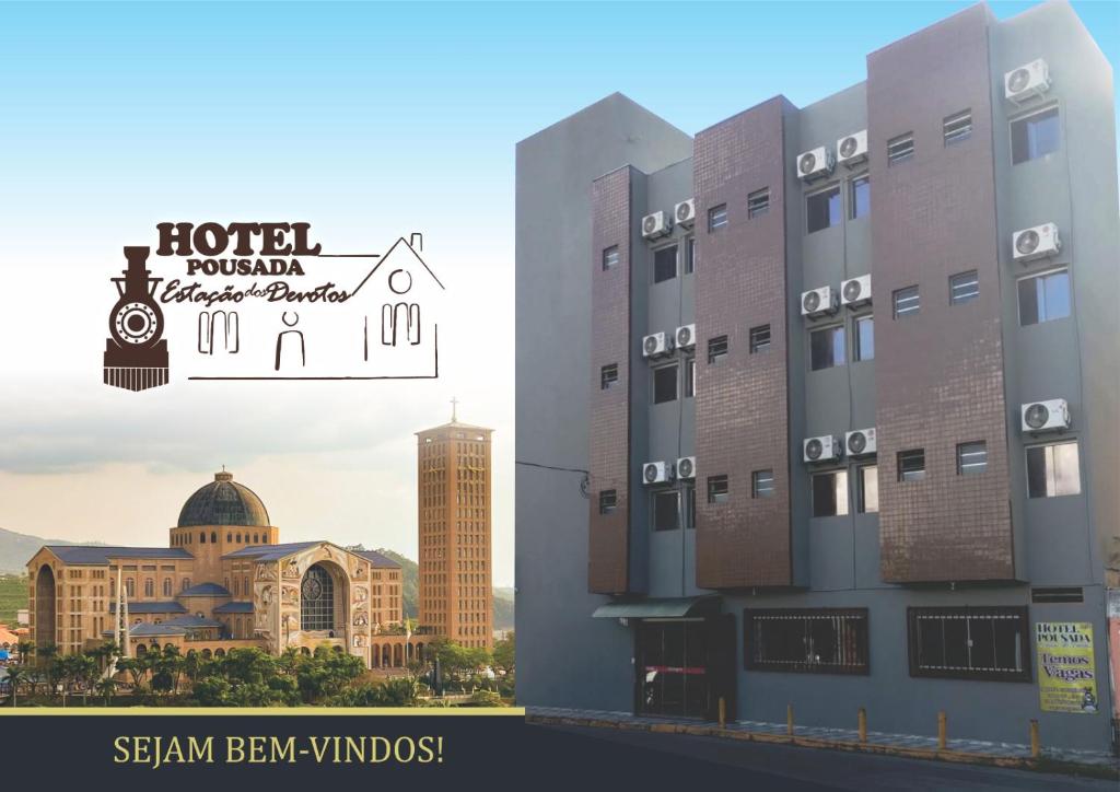a building with a sign that reads hotel roeland vancouver at Hotel pousada estação dos devotos in Aparecida