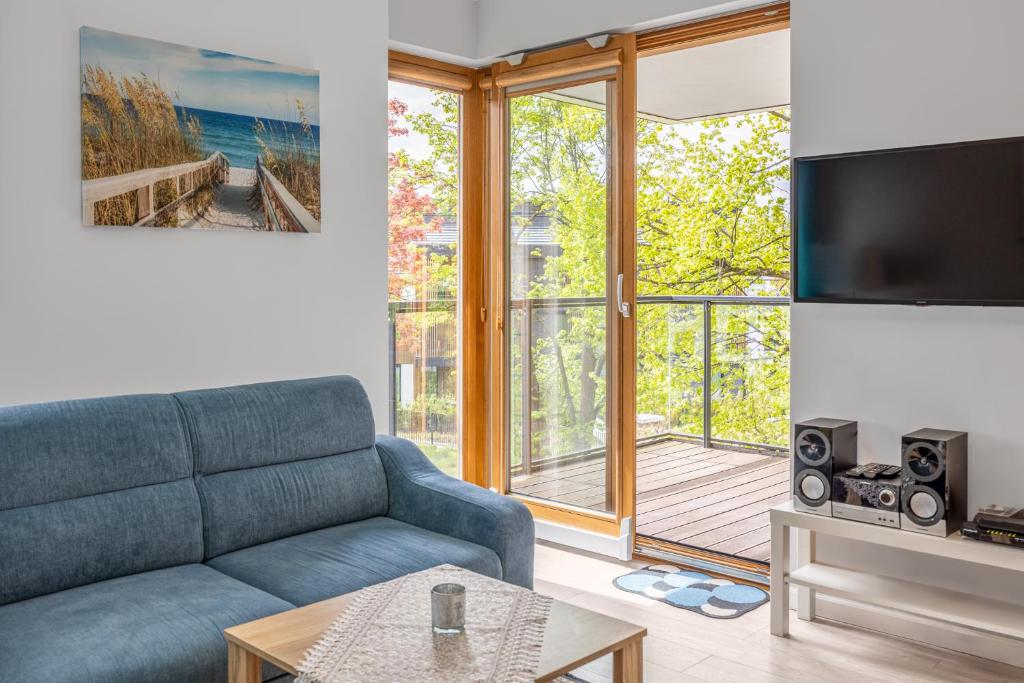 Televízia a/alebo spoločenská miestnosť v ubytovaní Luxury Apartment Bursztynowa