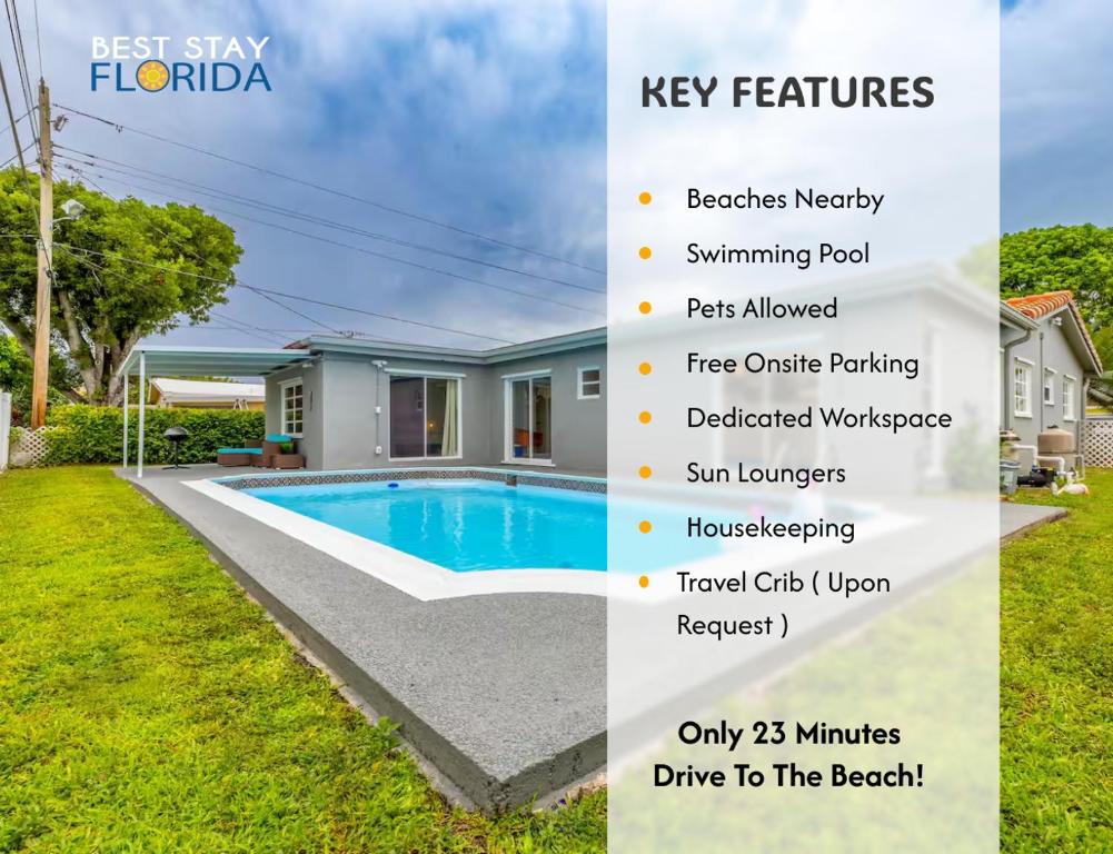 a flyer for a house with a swimming pool at Margate Retreat Pool Near Beach Bbq in Margate