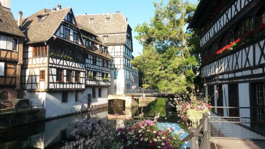a group of buildings next to a canal at Le 11 - Terrasse et jardin à 10 minutes à pieds du centre-ville in Strasbourg