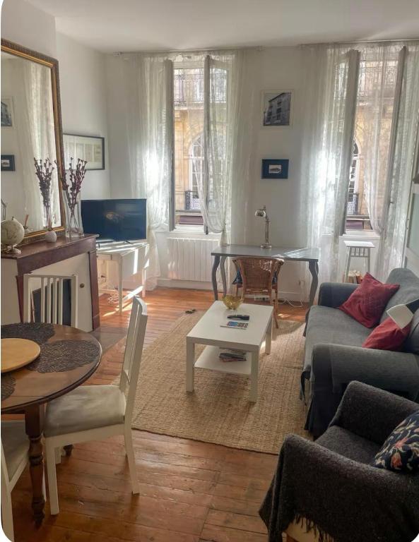 un salon avec un canapé et une table dans l'établissement Bordeaux charming center, à Bordeaux