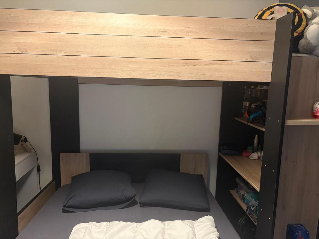 Ce lit se trouve dans un dortoir doté de lits superposés. dans l'établissement Très beau T2, à Ozoir-la-Ferrière