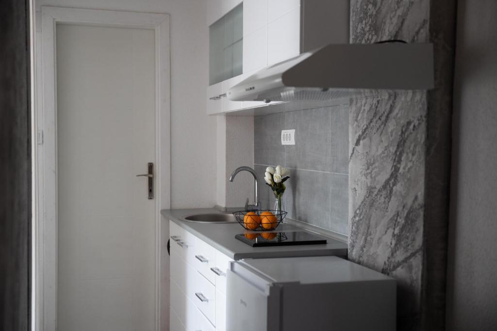 Kuchyň nebo kuchyňský kout v ubytování Apartmani Dejavu na Drini