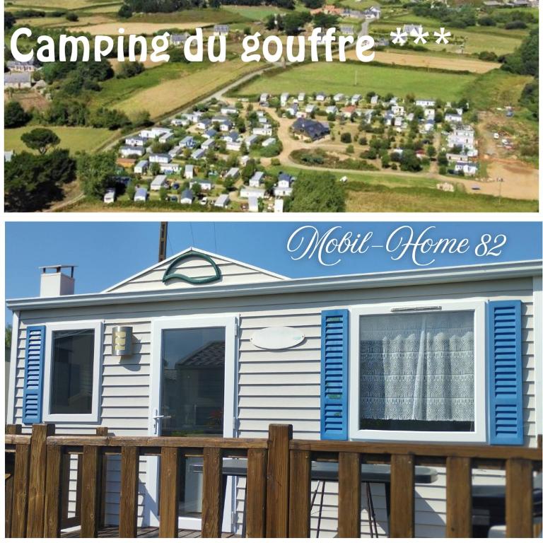 un collage de deux photos d'un mobile home dans l'établissement Camping du Gouffre - Mobil-home 082, à Plougrescant