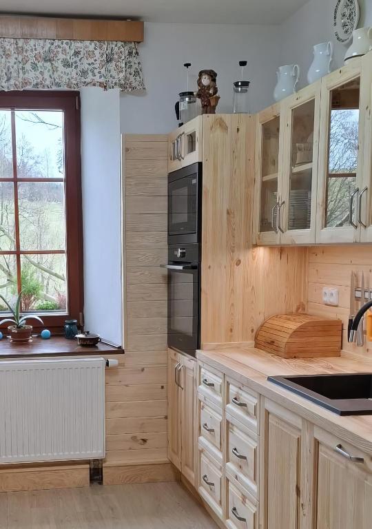 Kuchyň nebo kuchyňský kout v ubytování Chata Severka s Wellness
