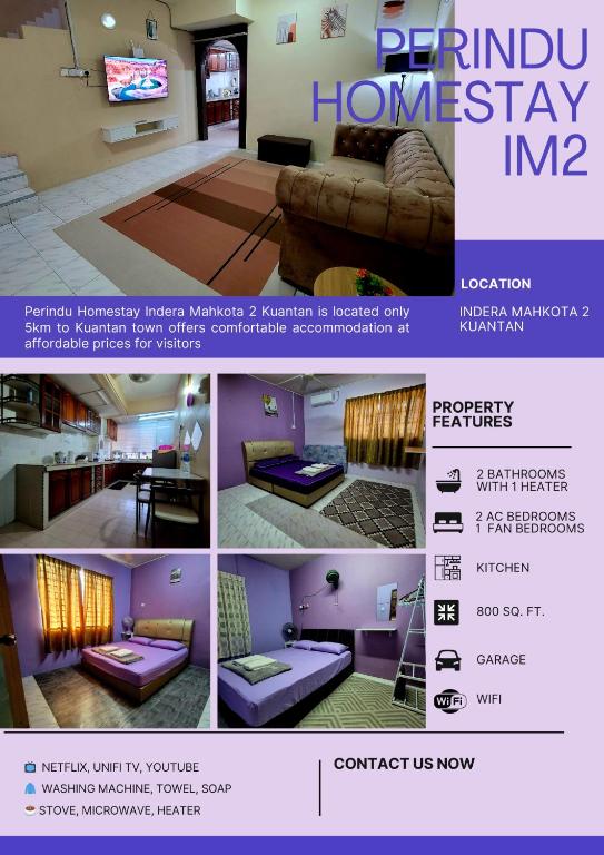 a collage of four pictures of a living room at Perindu Homestay IM2 in Kuantan