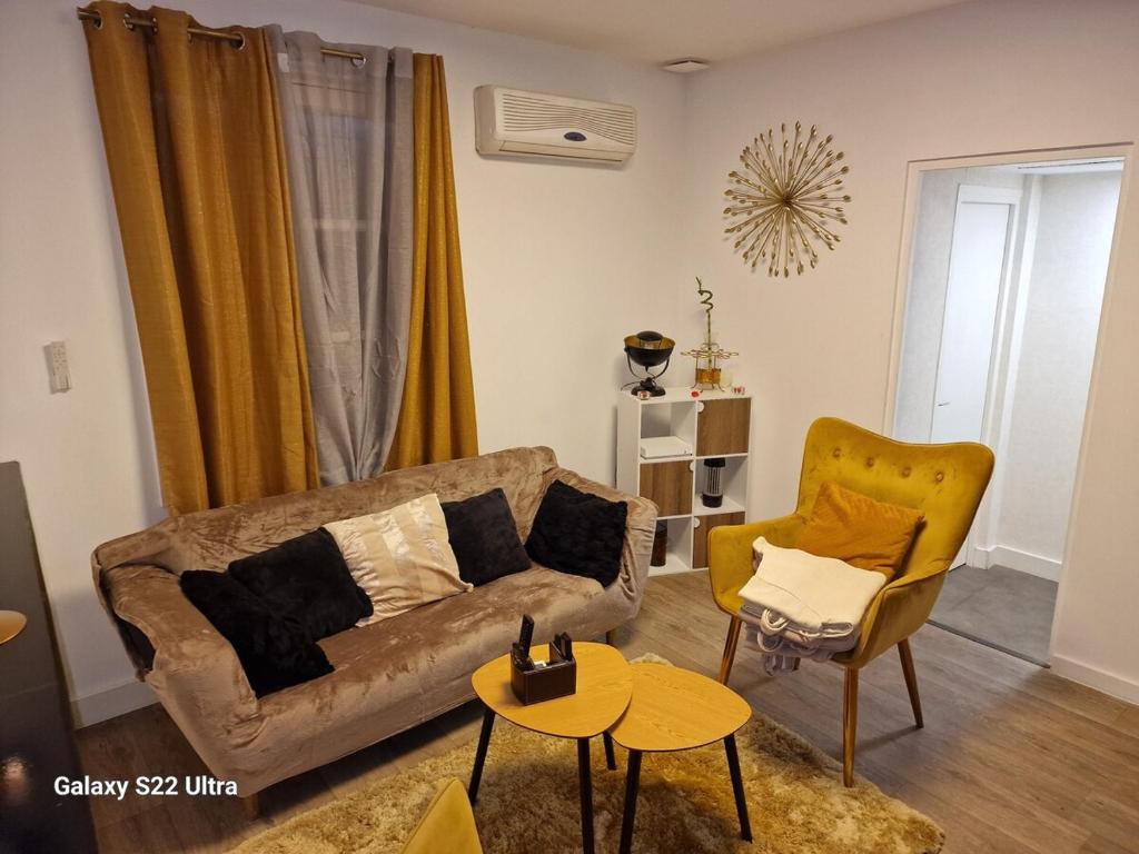 un salon avec un canapé et une chaise dans l'établissement Agréable Appartement, à Toulouse
