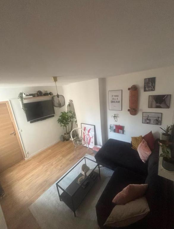 un salon avec un canapé et une table dans l'établissement Le calme de Daumesnil, à Paris