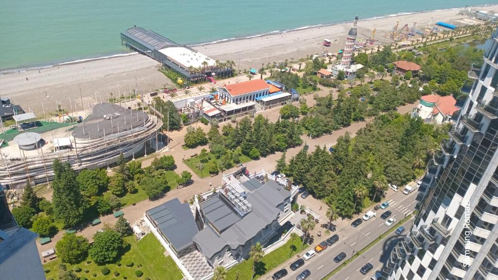 an aerial view of a beach and a building at Sea Star in Batumi