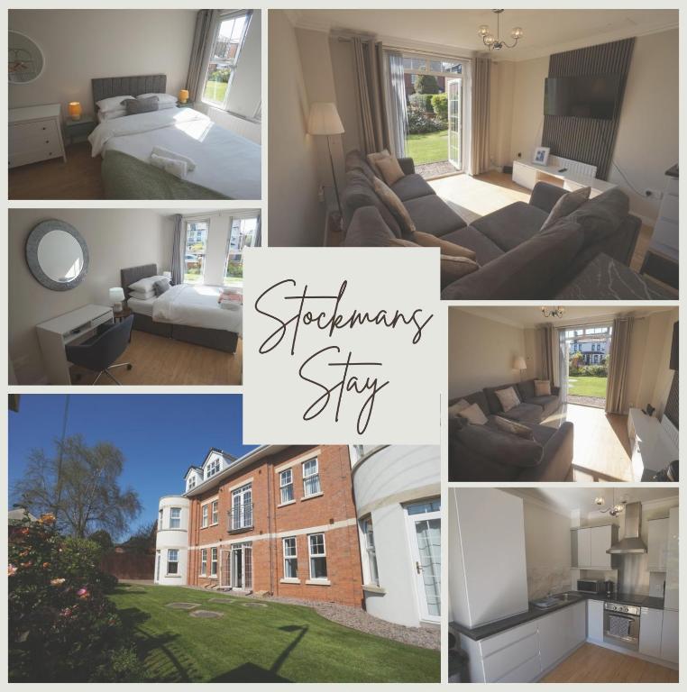 a collage of photos of a bedroom and a hotel at Stockmans Stay, Belfast in Belfast