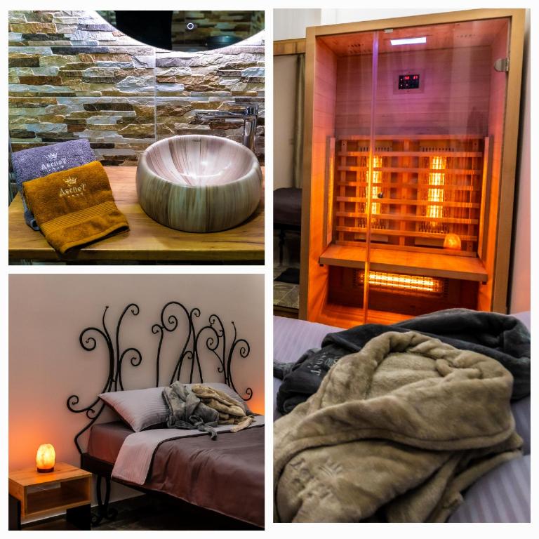 a collage of pictures of a bathroom with a tub at Apartman Despot LUX in Banja Koviljača