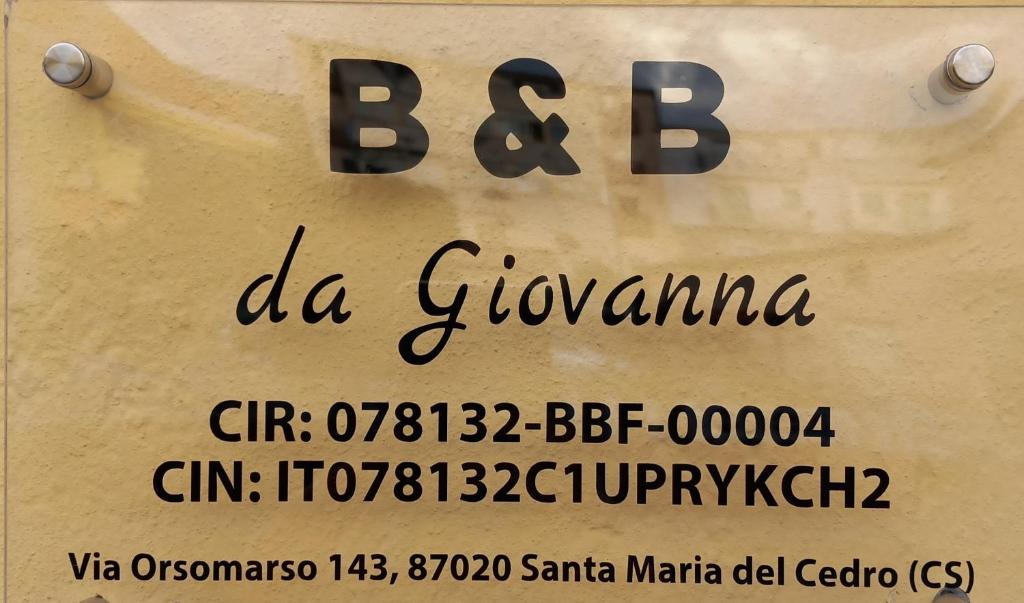 Certifikát, ocenenie alebo iný dokument vystavený v ubytovaní B&B da Giovanna Dimora del Turista