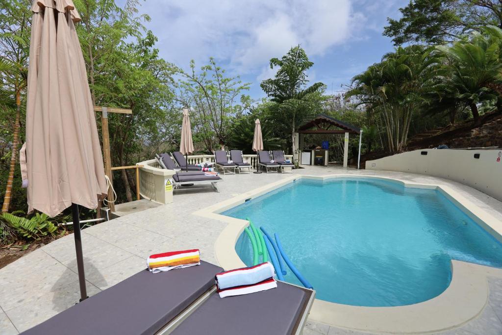 Cap Pavilion, St Lucia 6 bed luxury villa, private pool, gardens and 360' sea views内部或周边的泳池