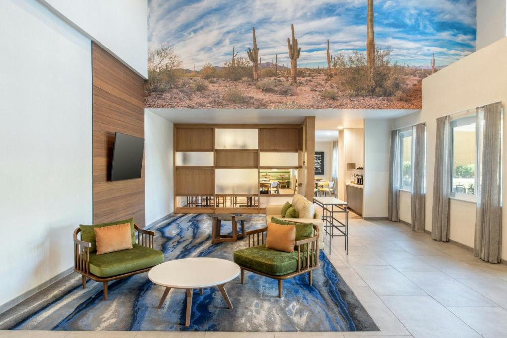a rendering of a living room and kitchen in a hotel room at Fairfield by Marriott Inn & Suites Scottsdale Old Town in Scottsdale