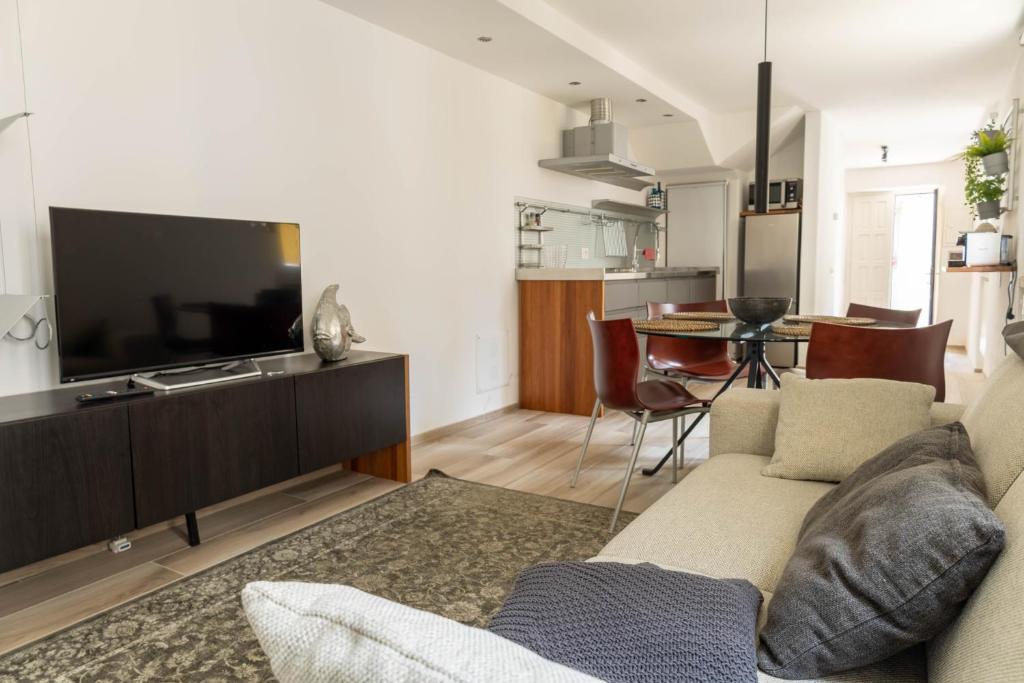 un salon avec un canapé et une télévision à écran plat dans l'établissement Smiley House By Case al Lago, à San Felice del Benaco